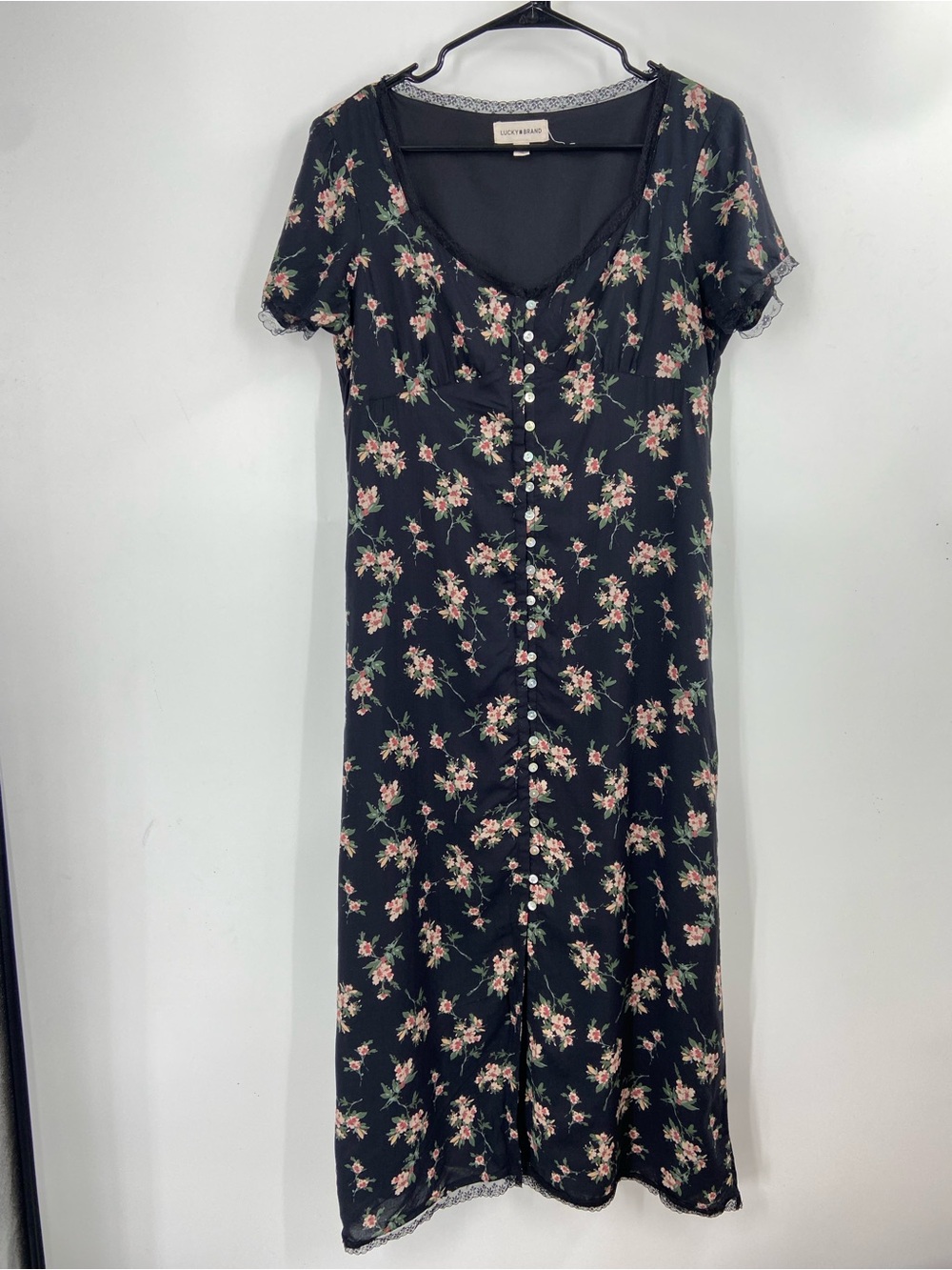 Lucky Brand Floral Lace Trim Button-Up Dress Medium - Picture 4 of 11